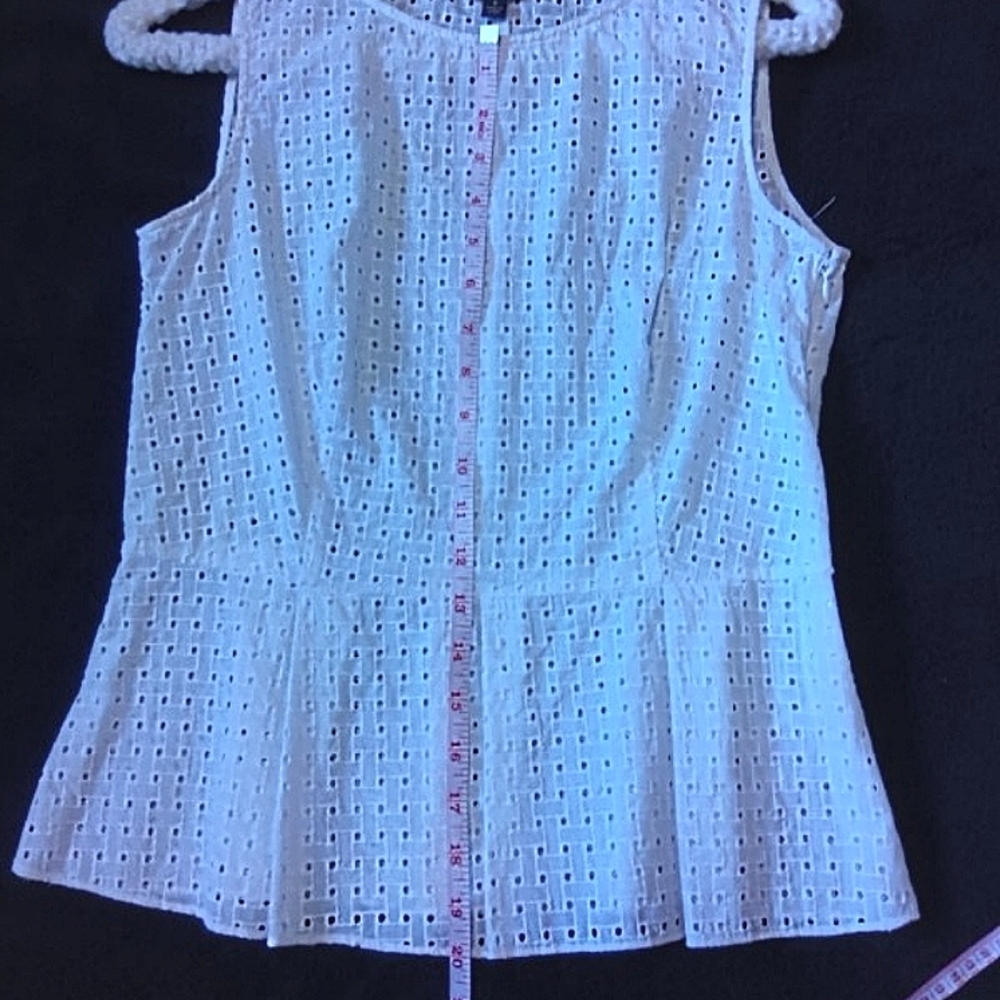 BROOKS BROTHERS, Sleeveless white eyelit summer top.